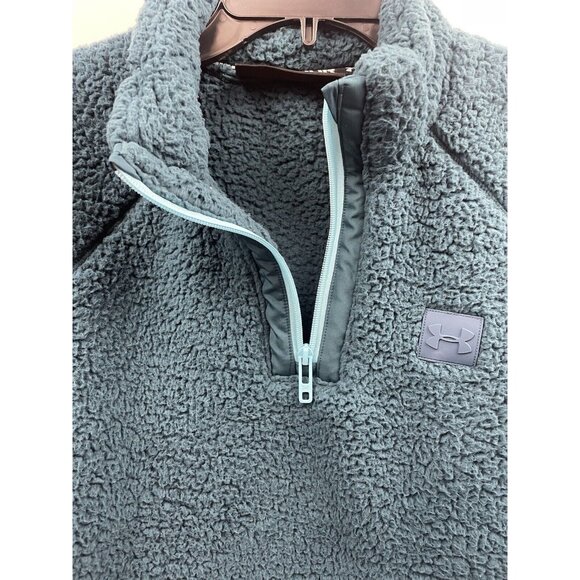 UNDER ARMOUR Women's Sherpa Fleece 1/4-Zip Teal Green Comfort Jacket Size Large - Picture 15 of 16
